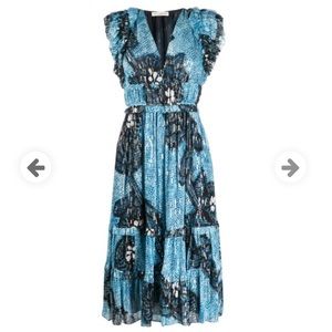 NWT Ulla Johnson Akira Silk Dress Floral Blue midi